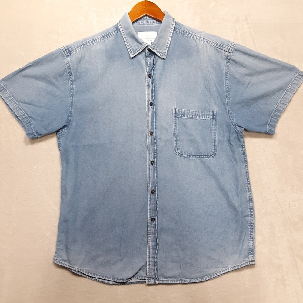 Real Work Wear Mens Vintage Button Shirt Sz.Large/Cotton/Blue/Light Denim